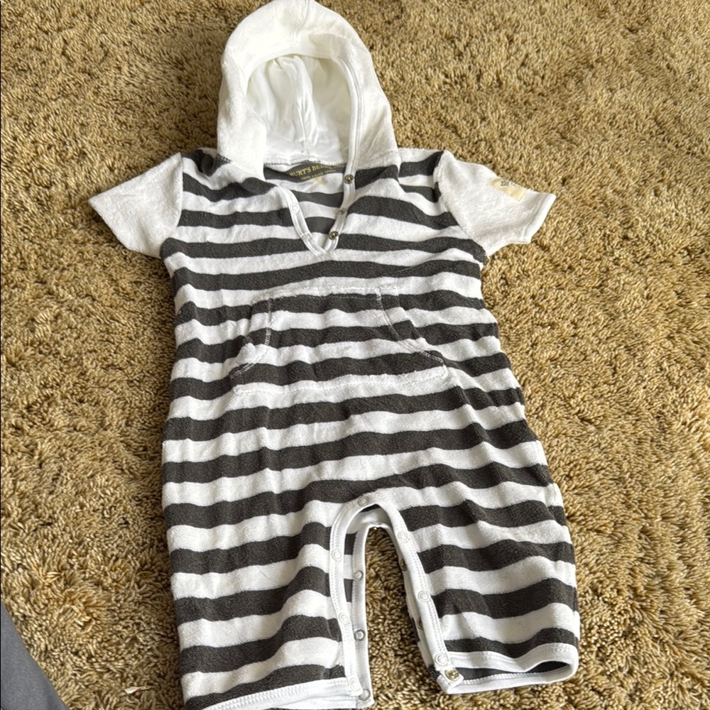 Baby Burts Bees Striped Hooded Romper